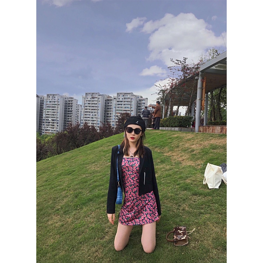 Đầm Hoa Hai Dây Phong Cách Hàn Quốc Thanh Lịch Dành Cho Nữ