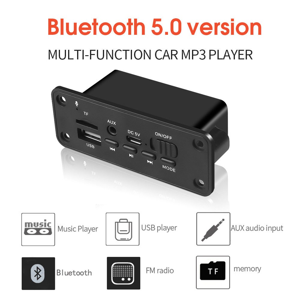 Hands-Free MP3 Player Decoder Board 2 x 3W Amplifier DC 5V MP3 WMA Wireless Bluetooth 5.0 Decoder Board Audio Module USB FM TF Record Radio AUX Input for Car