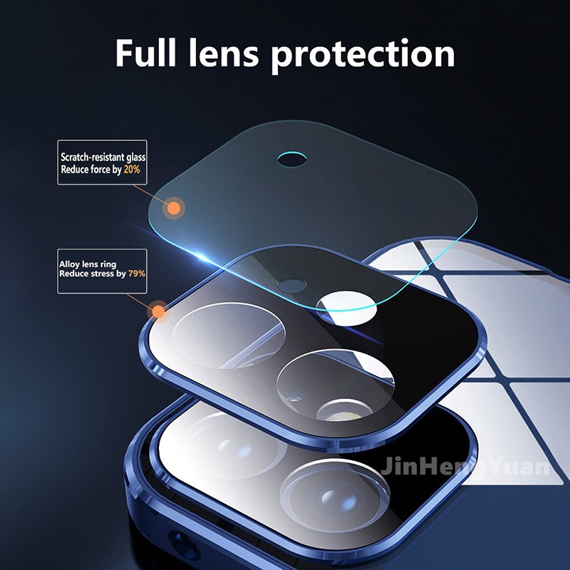Ốp Điện Thoại Kính Cường Lực Hai Mặt Viền Kim Loại Nam Châm Chống Chói Cho IPhone 11 13 12 XS Pro MAX 7 8 Plus XR