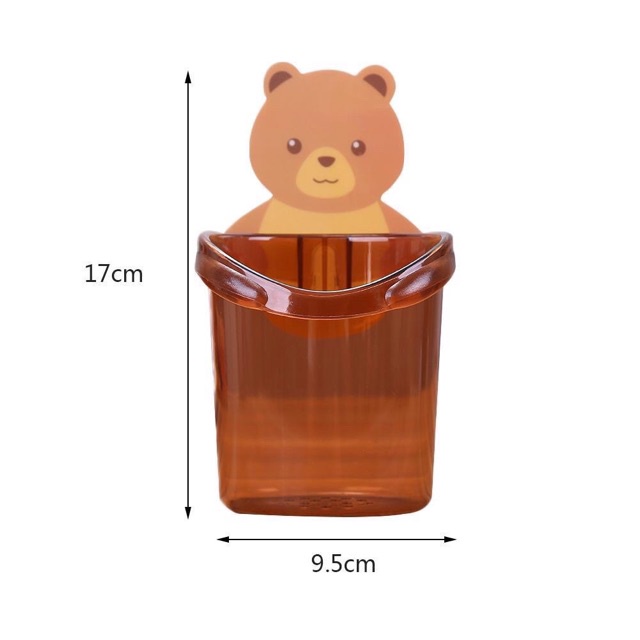 Cốc gấu nâu đựng bàn chải dán tường trong nhà tắm 2 màu 9.5cm*17cm