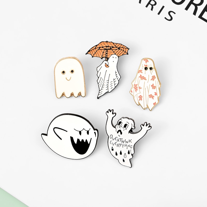 Ghim cài áo QIHE JEWELRY họa tiết các bóng ma thích hợp cho dịp halloween làm phụ kiện/ quà tặng cho bạn bè