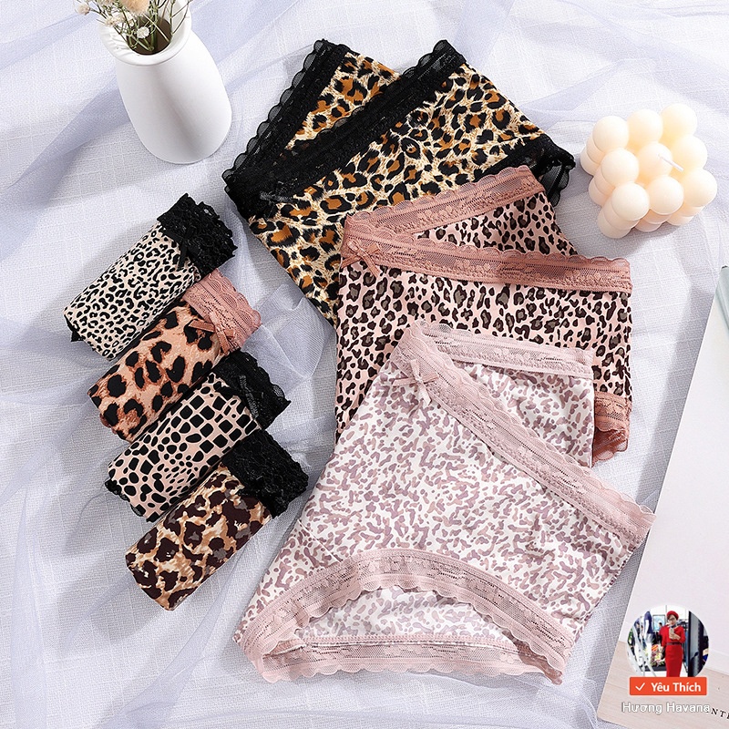 Quần lót nữ lụa băng viền ren da báo - quần chip nữ Havana FLQ89