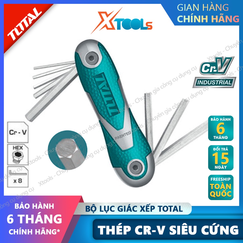 Bộ 8 lục giác đầu bằng dạng xếp đa năng TOTAL THT1061826 2-8mm siêu cứng chống rỉ sửa chữa mở ốc vít xe máy ô tô máy móc