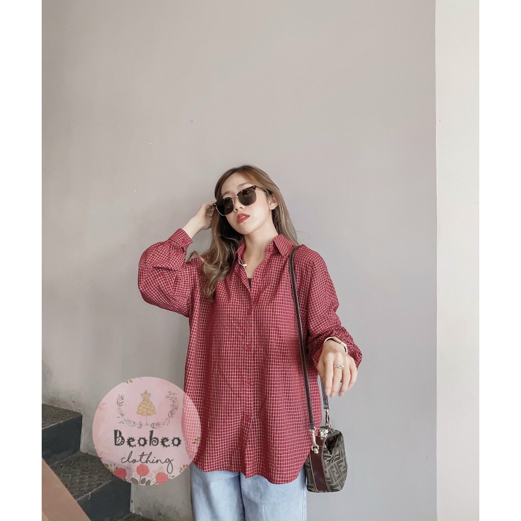 Áo sơ mi oversize tay phồng kẻ sọc 3 màu ulzzang