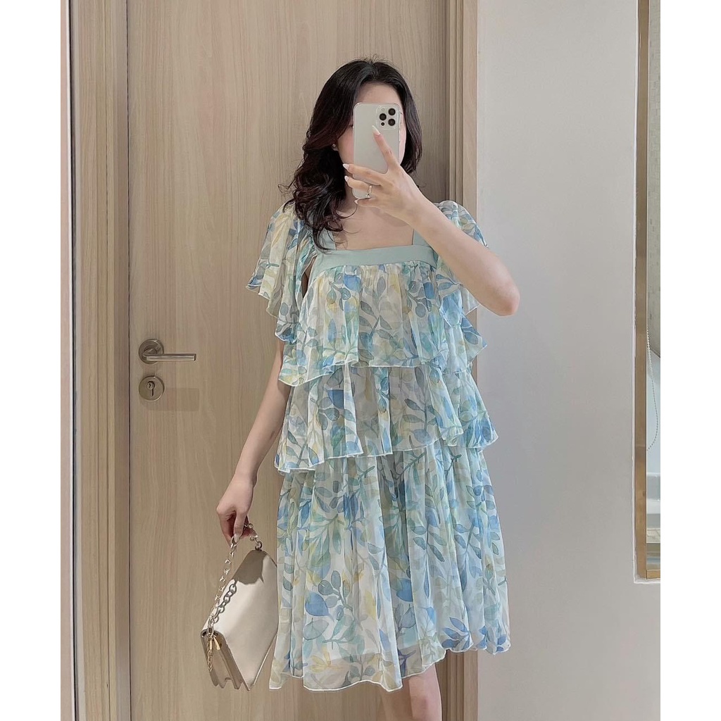Váy bầu voan hoa form xuông rộng thoải mái❤️đầm bầu chất siêu mát siêu mềm ko bị lộ❤️hàng freesize từ 43-68kg