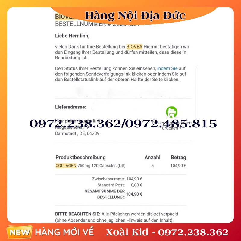 [auth] Collagen Thủy Phân Doppelherz Kollagen 11000 Plus Đức 30 x 25 ml -Date mới nhất Nội địa Đức Đủ Bill [Hot]