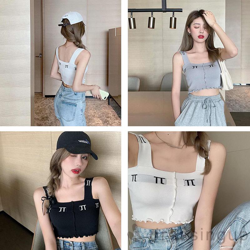 Áo không tay cổ vuông họa tiết in chữ thời trang cho nữ | BigBuy360 - bigbuy360.vn