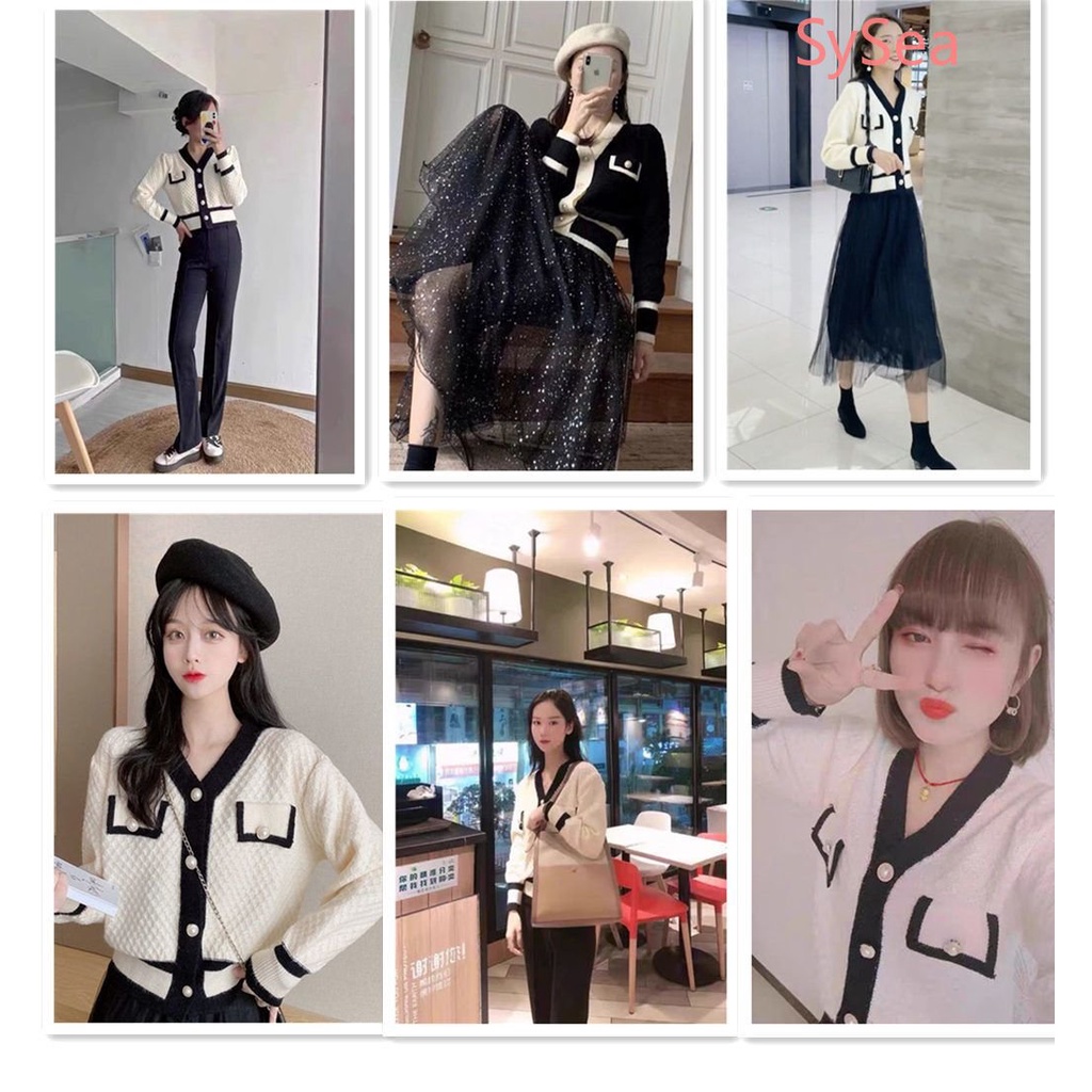 Áo Khoác Cardigan Dệt Kim Đính Ngọc Trai Thời Trang Thu Đông Cho Nữ