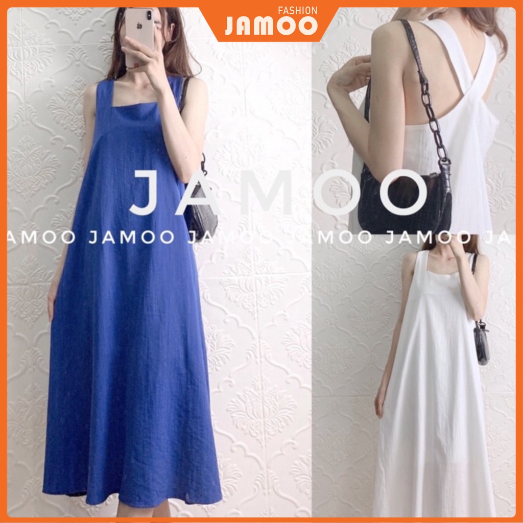 Váy 2 dây đan chéo lưng- Đầm hai dây dáng suông hot hít Jamoo( hình thật/có sẵn)