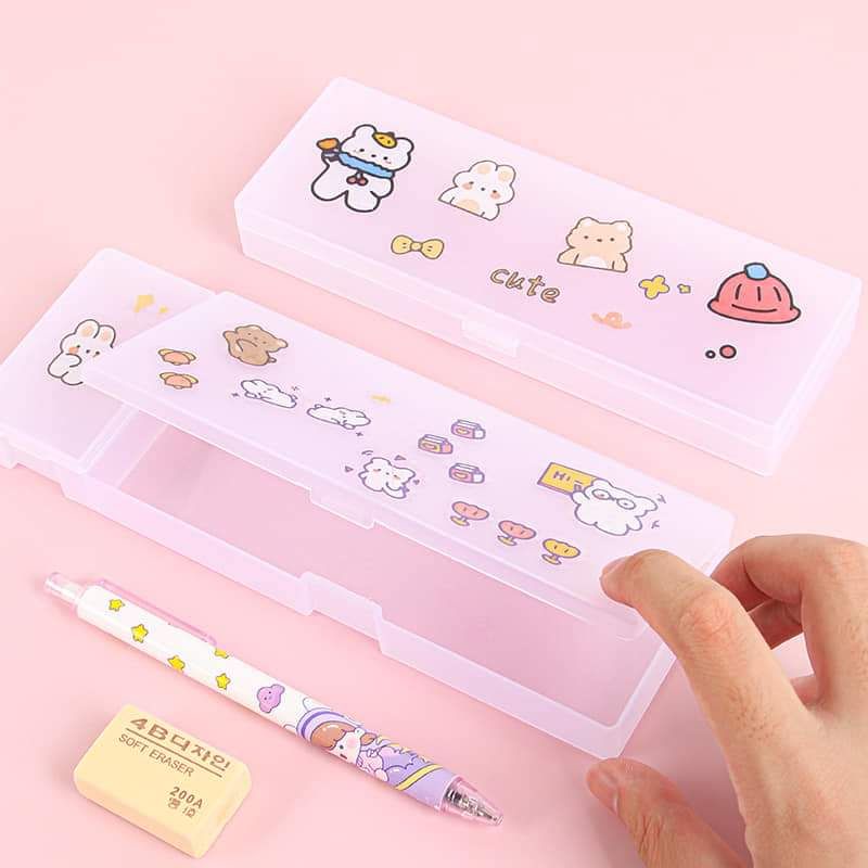 Hộp nhựa mờ 2 ngăn dùng để đựng bút viết, phụ kiện nail, văn phòng phẩm
