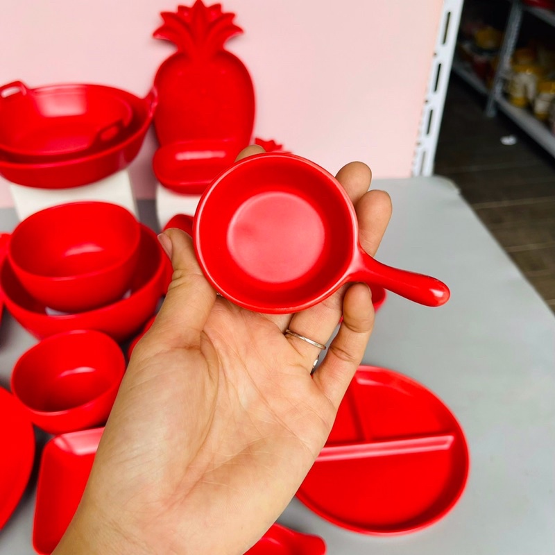 Bộ bát đĩa gốm sứ, chén đĩa decor trang trí đồ ăn bộ bát đĩa màu đỏ siêu đẹp