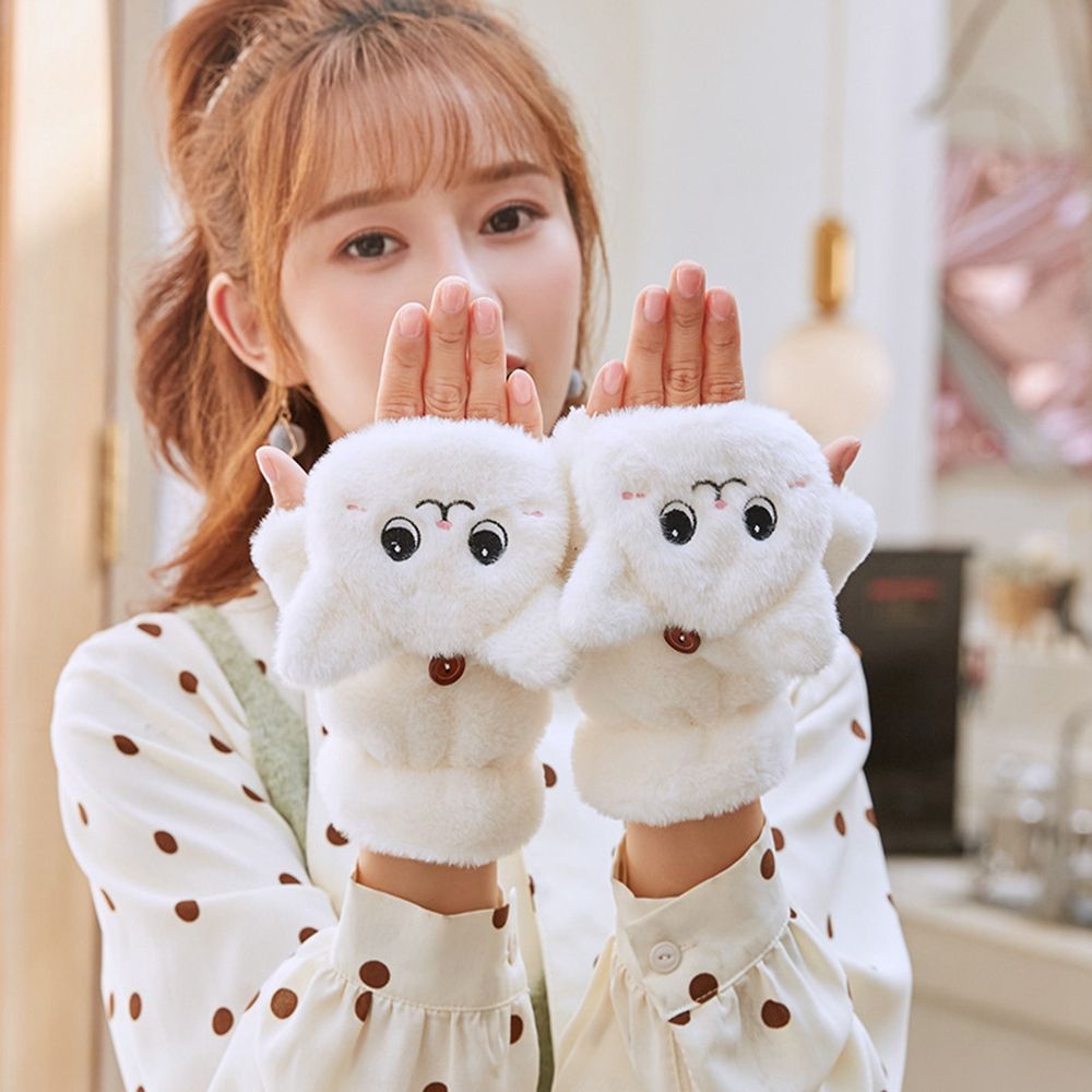 Găng tay vải len dày mềm mại co giãn trang trí hình tai mèo dễ thương thoáng khí thời trang thu đông nhiều màu tùy chọn