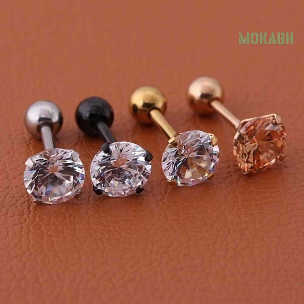 1 Đôi Bông Tai Thép Titan Dát Đá Zircon Thời Trang Unisex