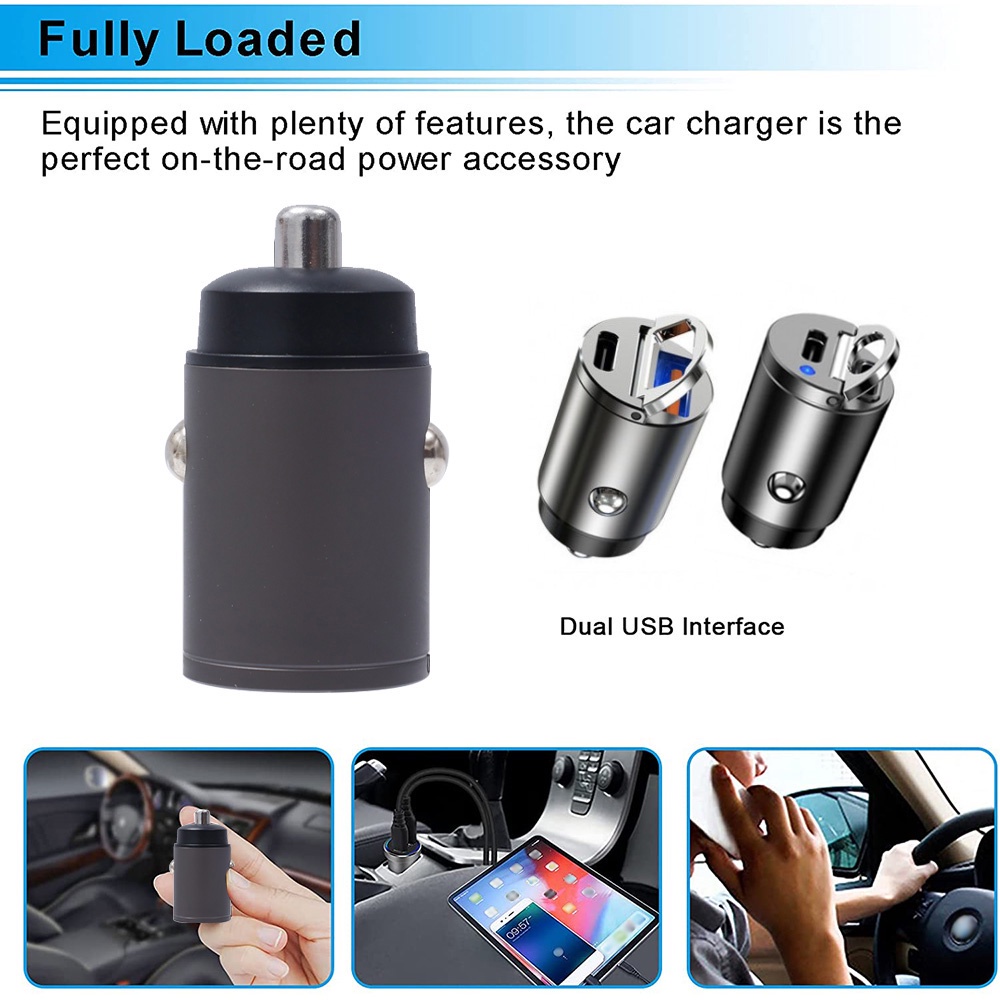 [Mới] Cục Sạc Nhanh Mini Ẩn Trên Ô Tô Cổng USB Kép PD + QC Hoặc PD + Sạc PD / Tương Thích Với iPhone Và Android Điện Thoại