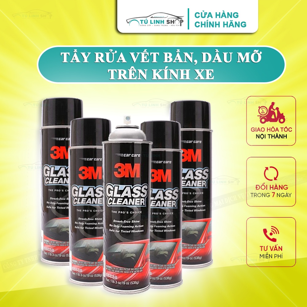 Dung dịch rửa kính ô tô 3M 08888, tẩy rửa vết bẩn, ố, dầu mỡ kính xe