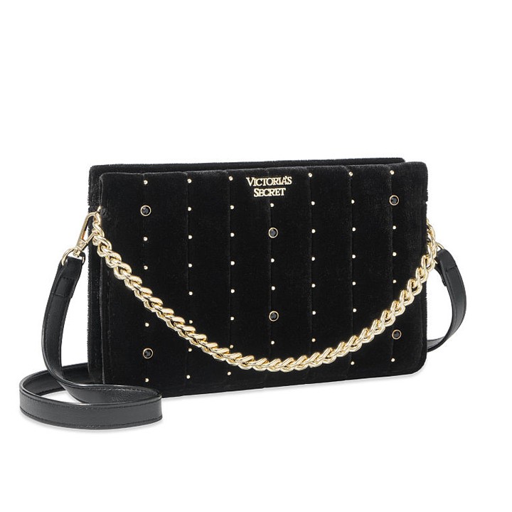 Túi đeo Victoria's Secret Velvet Stud 24/7 Crossbody, Black/Gold