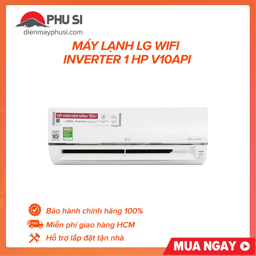 MIỄN PHÍ CÔNG LẮP ĐẶT_ V10API - Máy lạnh LG wifi inverter 1HP V10API