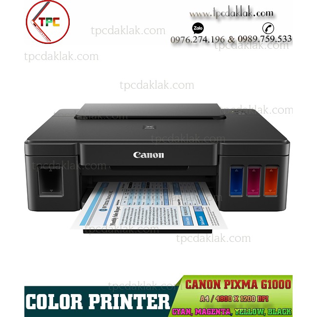 Máy in màu Canon Pixma G1000 | Color Printer Canon Pixma G1000 - GI-790 (Cyan, Magenta, Yellow, Black)