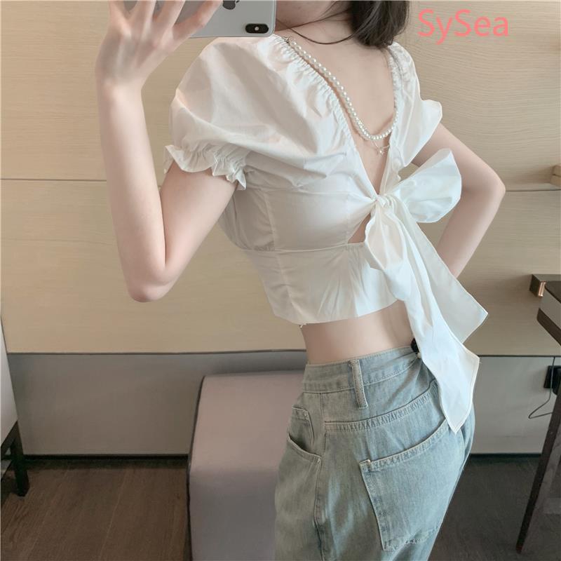 Áo Croptop Ngắn Tay Thời Trang Hè Cho Nữ và dây chuyền ngọc trai