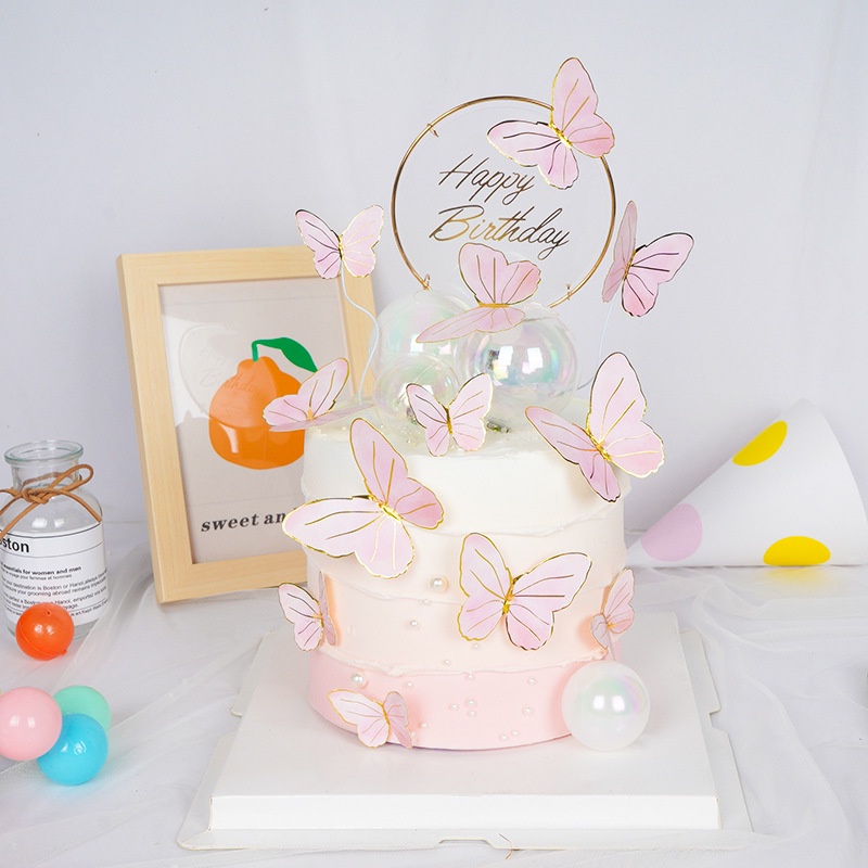 Phụ Kiện Trang Trí Bánh Kem Sinh Nhật Hình Cánh Hoa Và Bướm Dễ Thương