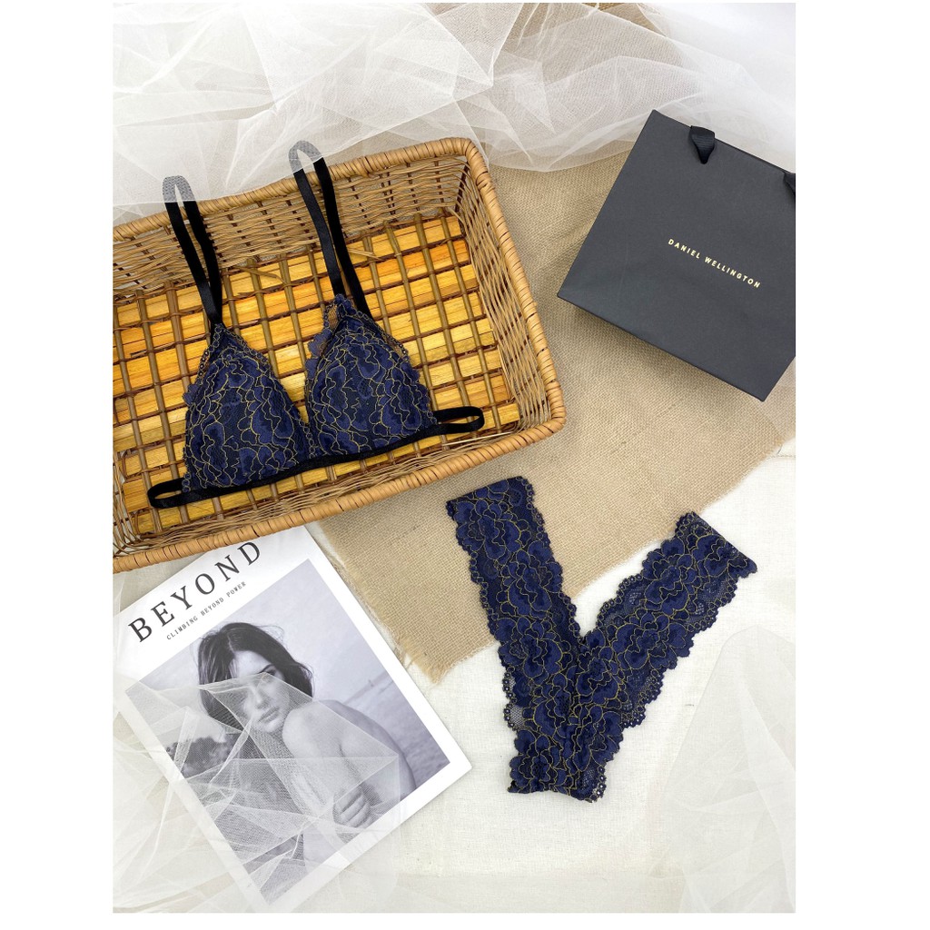 👙 Bra thiết kế 👙 Bộ đồ lót nữ xanh họa tiết tinh tế có mút hàng thiết kế cao cấp