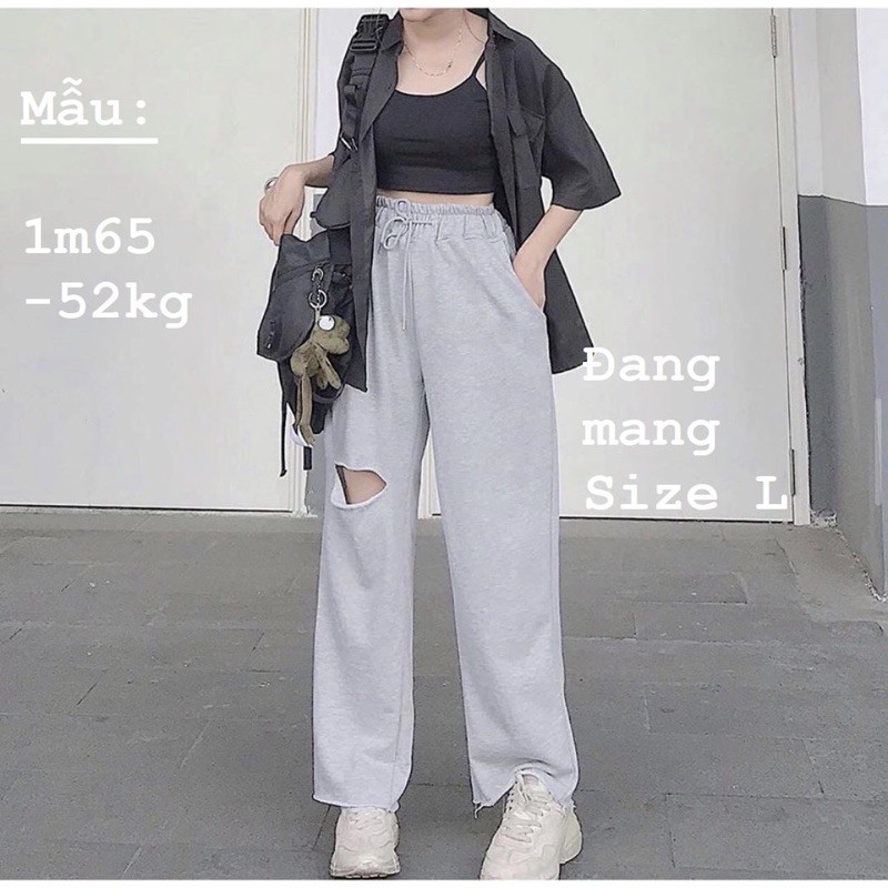 Quần ỐNG RỘNG Cắt Rách Unisex_Quần Culottes Cạp Chun