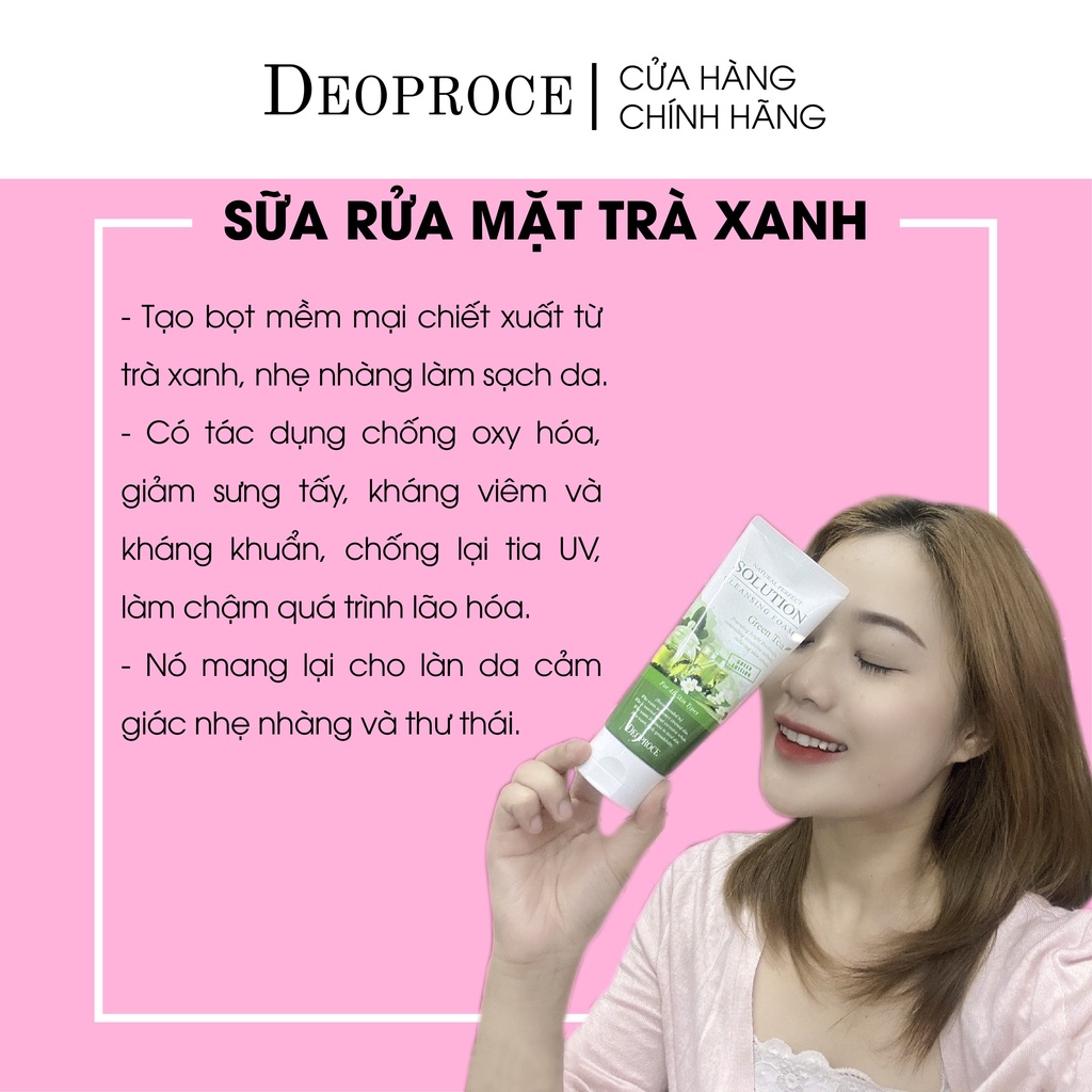 Sữa Rửa Mặt Deoproce Chiết Xuất Trà Xanh Tạo Bọt Làm Sạch Tự Nhiên, Chống sưng, giảm viêm, kích thích da