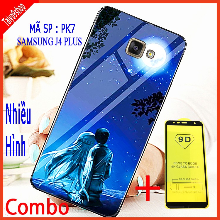 COMBO ỐP LƯNG SAMSUNG J4 PLUS (ốp lưng kính 3D thế hệ mới + tặng kèm 1 cường lực full màn hình)