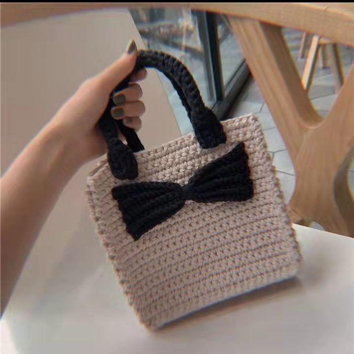 Túi Xách Đan Len Thủ Công Họa Tiết Quả Dâu Tây/Nho Đáng Yêu