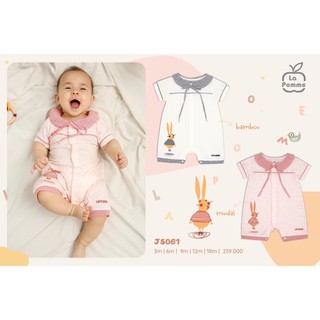 La pomme Body hè cổ lá sen, JS062 Bộ body cộc tay La Pomme Gấu nhỏ dễ thương
