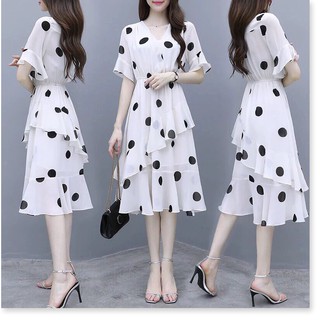 Đầm voan lụa chấm bi - xếp tầng - cực đẹp cho quý cô oasaka
