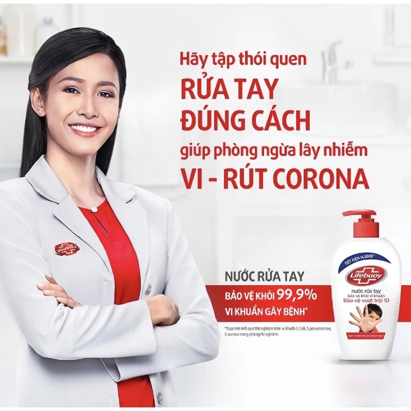 [LIFEBUOY] Nước rửa tay Lifebuoy giúp sạch khuẩn và bảo vệ vượt trội khỏi 99.9% vi khuẩn tốt nhất - chai 180g/500g