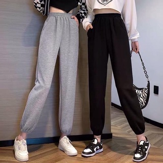 Quần len tăm nữ jogger gấu trơn quần nỉ tăm lưng chun