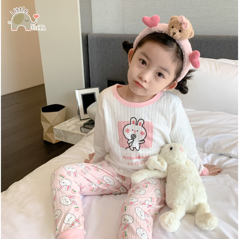 Bộ đồ bé gái Cotton xuất Nhật dài tay _ Pink Bunny
