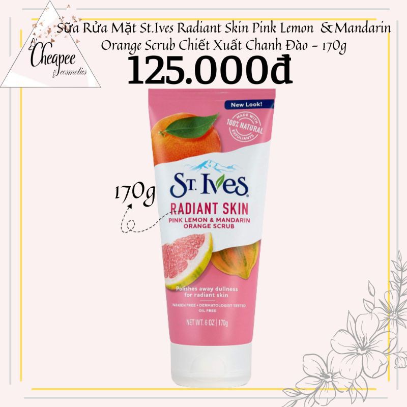 Sữa Rửa Mặt St.ives Radiant Skin Pink Lemon & Mandarin Orange Scrub Chiết Xuất Quả Chanh Đào - 170g