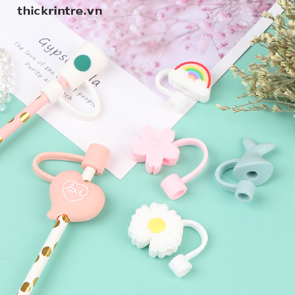 1 Nắp Đậy Ống Hút Bằng Silicone 6-8mm Họa Tiết Hoạt Hình Dễ Thương