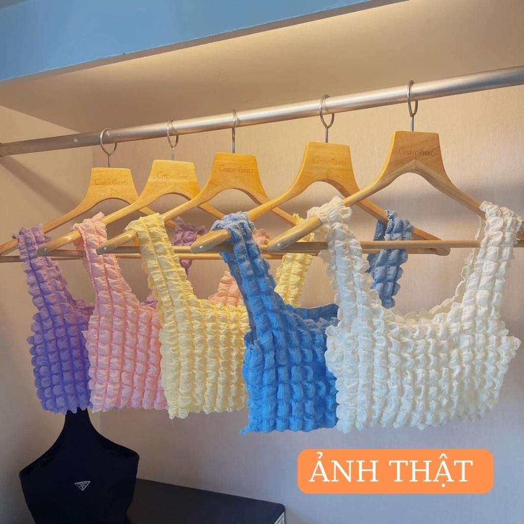Áo Croptop Cổ Vuông Hai Dây Bản To Chất Xốp Phồng Mẫu Mới Siêu Hot