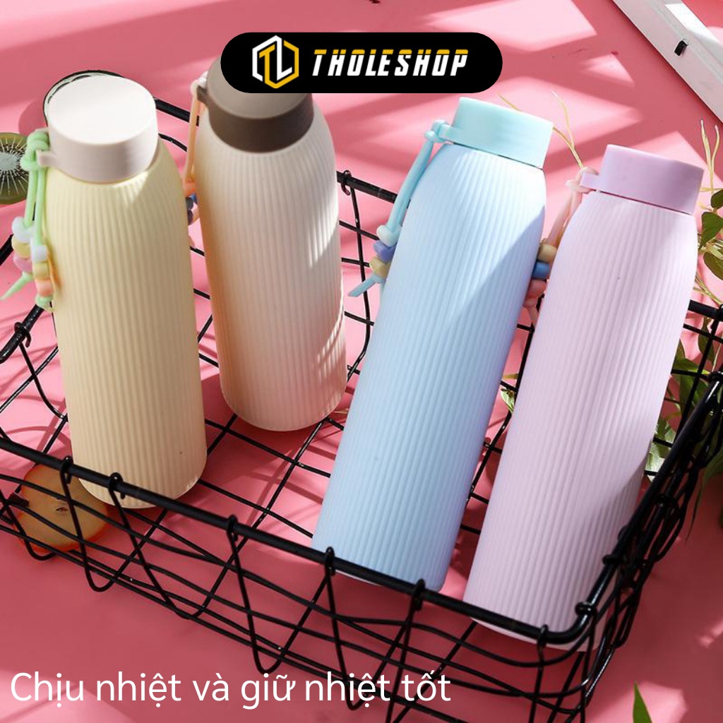 Bình Giữ Nhiệt - Bình Đựng Nước Thủy Tinh Trong Suốt 400ml, Vỏ Bọc Silicon 7190