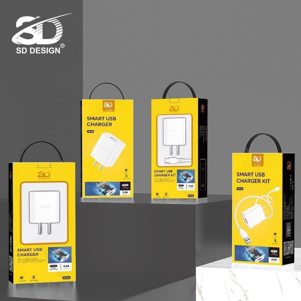 Bộ Sạc 2.4A HG88 chính hãng SD DESIGN sạc nhanh an toàn cho điện thoại iphone, samsung, oppo, xiaom