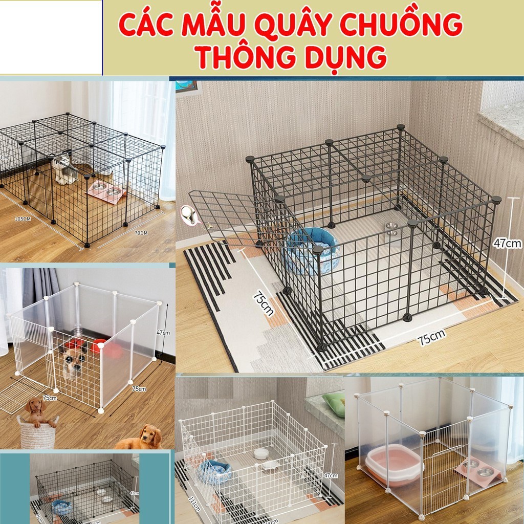 Chuồng Thú 12 Tấm Tặng Kèm 24 Chốt, Tấm Lưới Thép Lắp Chuồng Cho Thú Cưng Chó Mèo