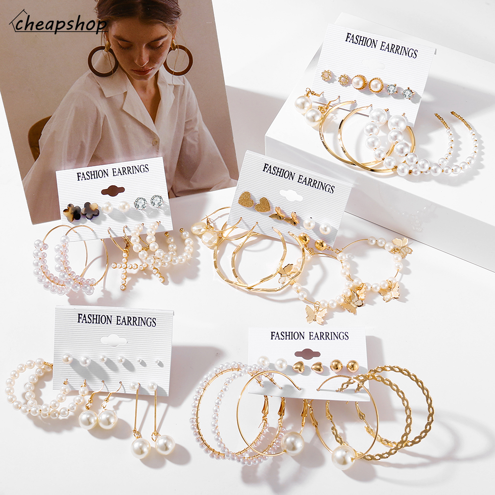 iF YOU Set 6 Cặp / Bộ Bông Tai Ngọc Trai Thời Trang Hàn Quốc Phong Cách Bohemian Dành Cho Nữ