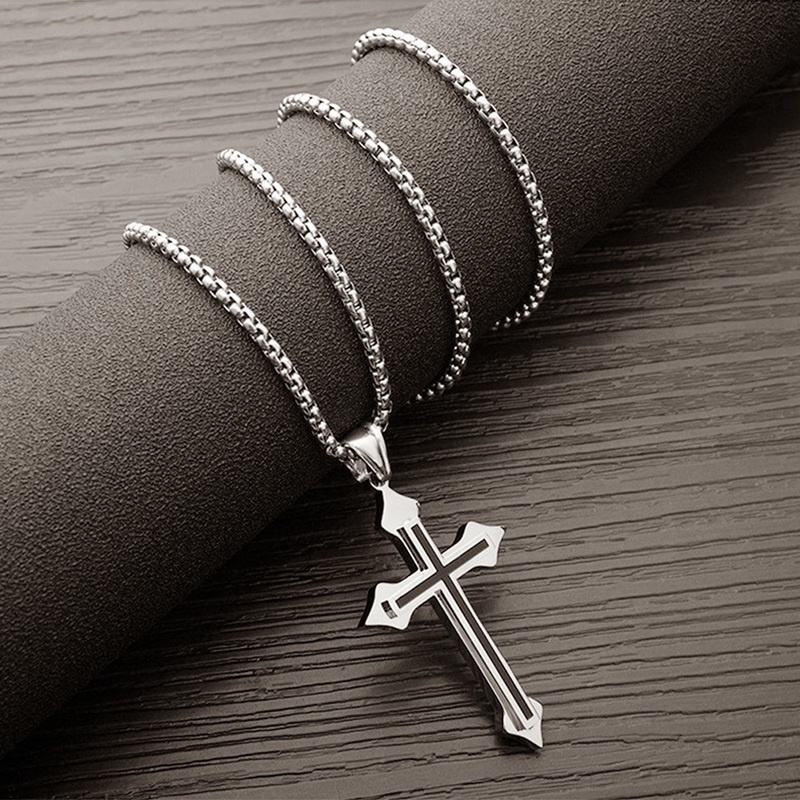 1 Vòng cổ Thép Titan Mặt Thánh Giá Chúa Jesus Phong Cách Hip Hop Cho Cặp Đôi