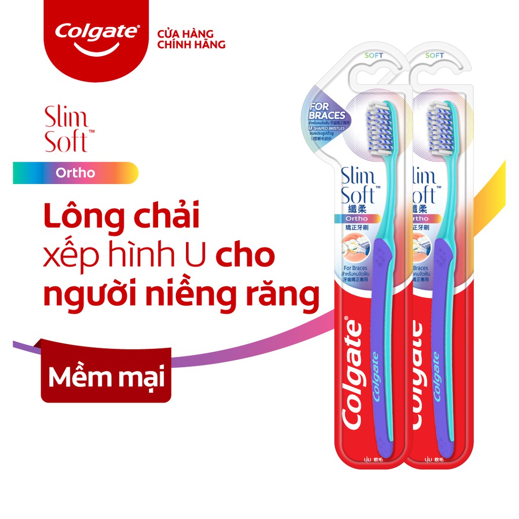 [Mã FMCGCO5 giảm 8% đơn 250K] Combo 2 bàn chải Colgate Slimsoft Ortho lông chải mềm mại xếp hình U cho người niềng răng