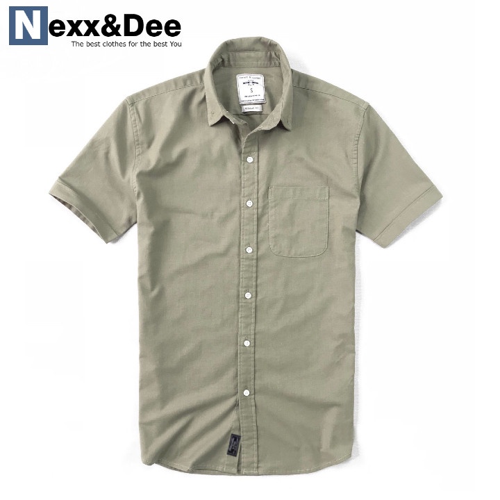 Áo sơ mi ngắn tay nam vải oxford denim xanh rêu công sở Nexx&Dee ND02