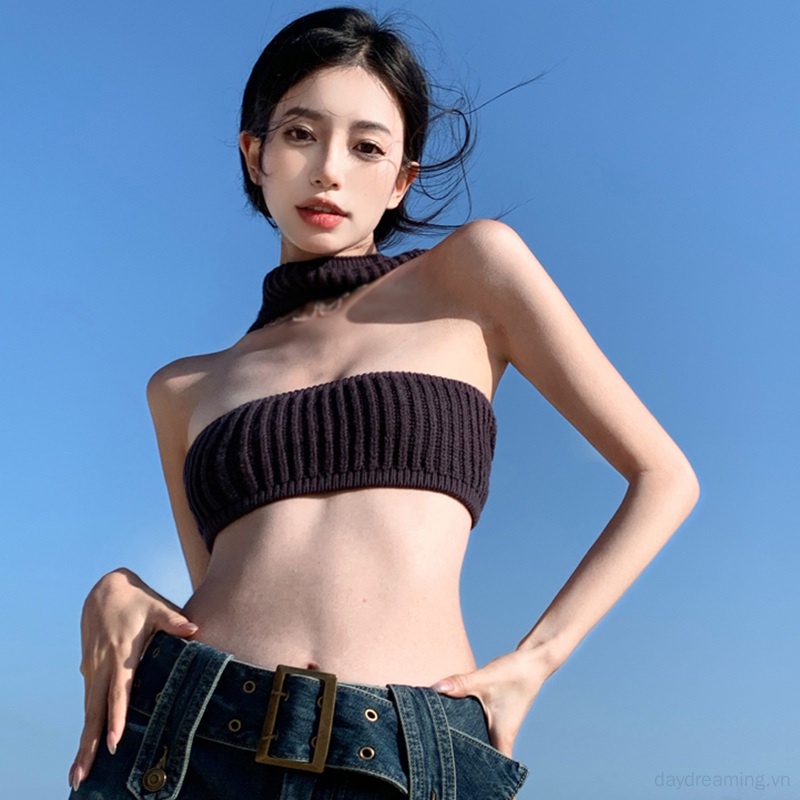 Áo Lửng Đan Len Cổ Yếm Quyến Rũ Thời Trang Cho Nữ