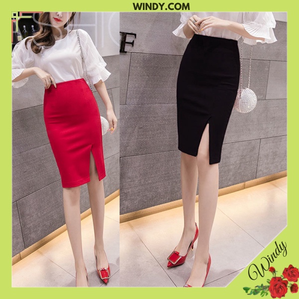 Chân Váy Công Sở Bút Chì Sẻ Trước Chất Umi Hàn Co Giãn Thời Trang WD666