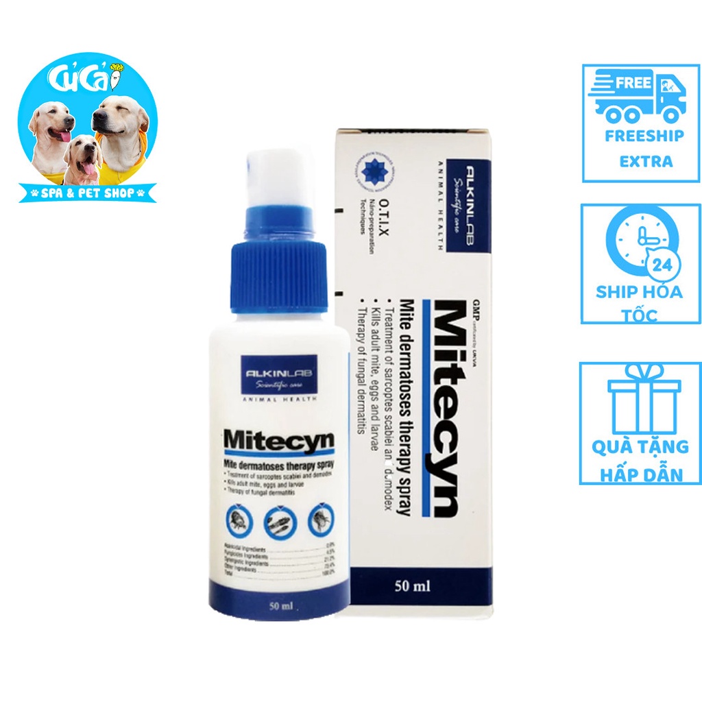 Xịt ghẻ ngứa cho chó mèo Alkin Mitecyn 50ml, xịt loại bỏ ghẻ ngứa cho thú cưng hiệu quả Củ Cải Pet Shop