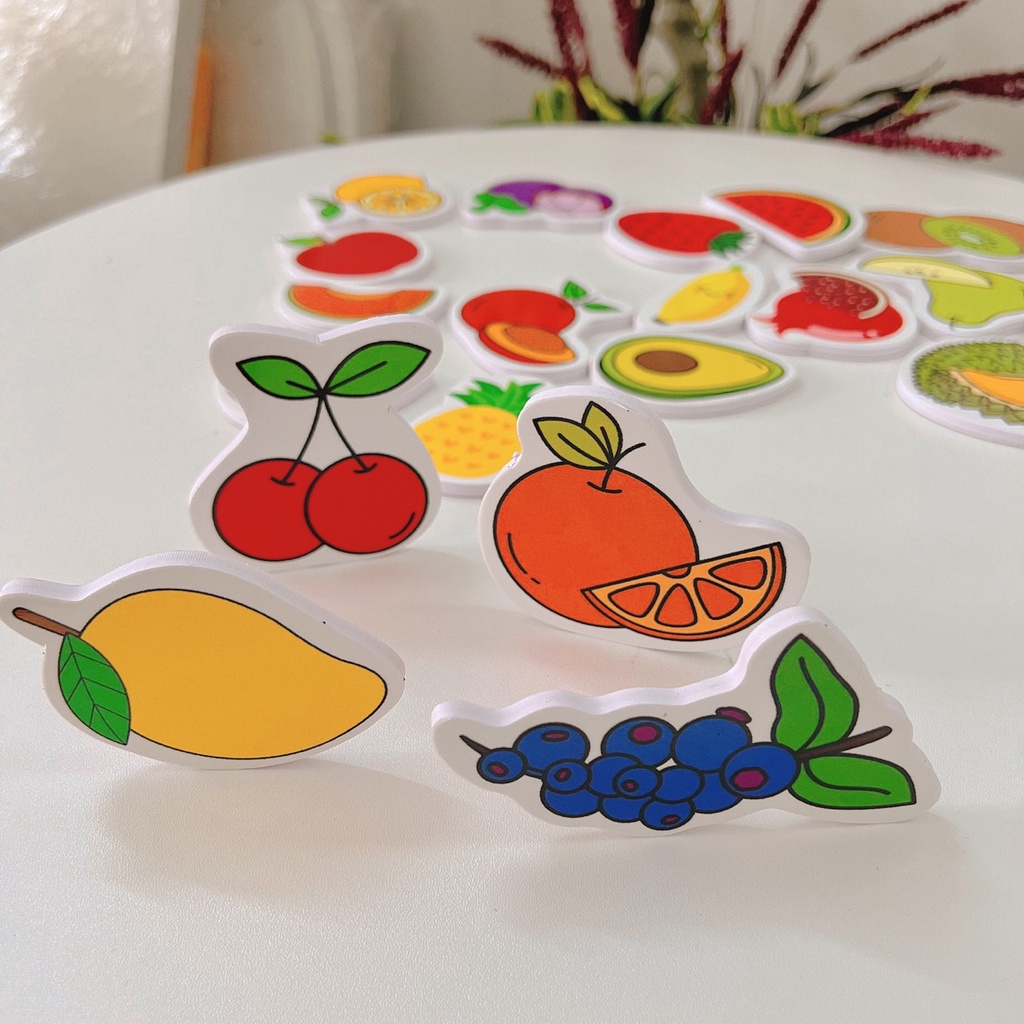 Bộ trái cây có nam châm dùng cho bảng từ hoặc dán tủ lạnh, sticker cho bé