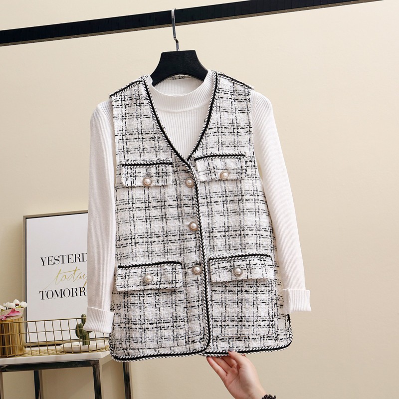 [Hàng order] [Ảnh thật] Áo ghi lê dạ tweed áo khoác cộc tay áo vest không tay sang chảnh A398 | BigBuy360 - bigbuy360.vn