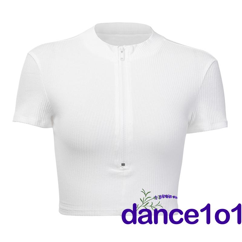 Áo Croptop Ngắn Tay Phối Khóa Kéo Thời Trang Nữ Gợi Cảm